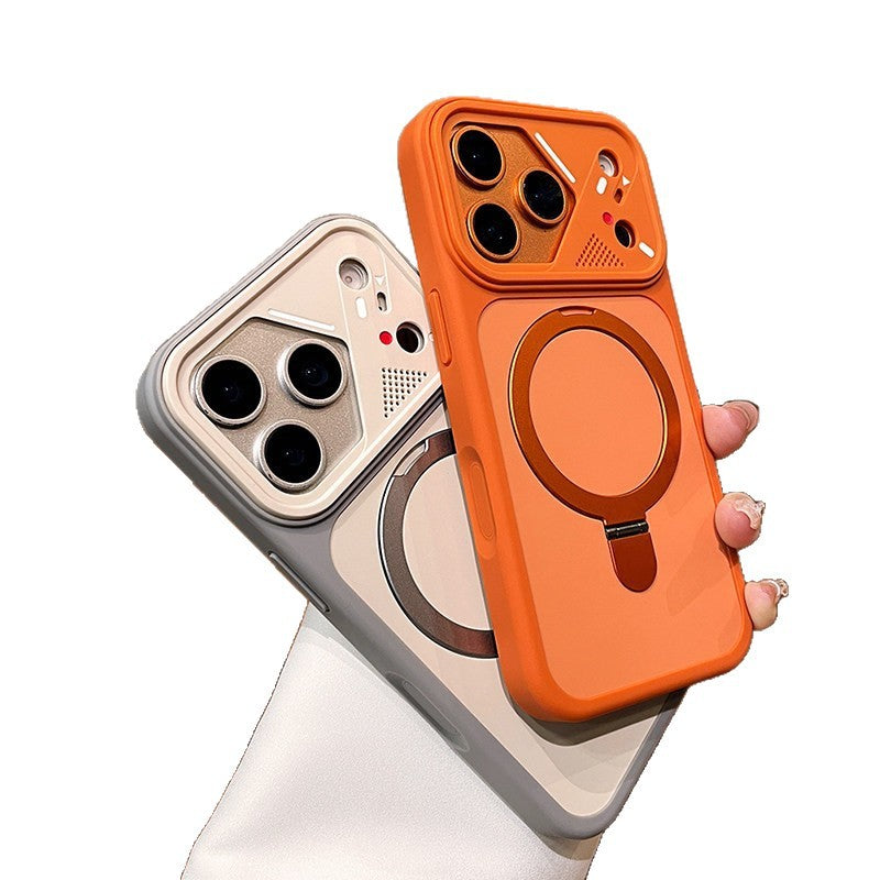 apple 17 pro max phone case, mecha style, irregular large window, iphone 15 magnetic stand