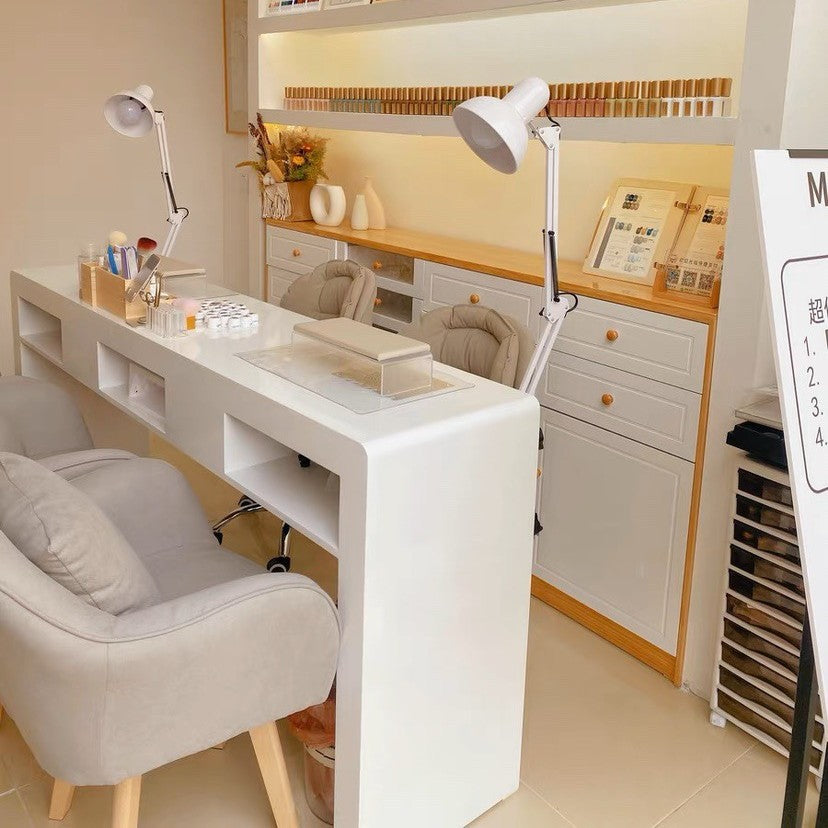 Japanese manicure table Double three-person manicure shop decoration with groove storage box Vacuum cleaner Nail table log