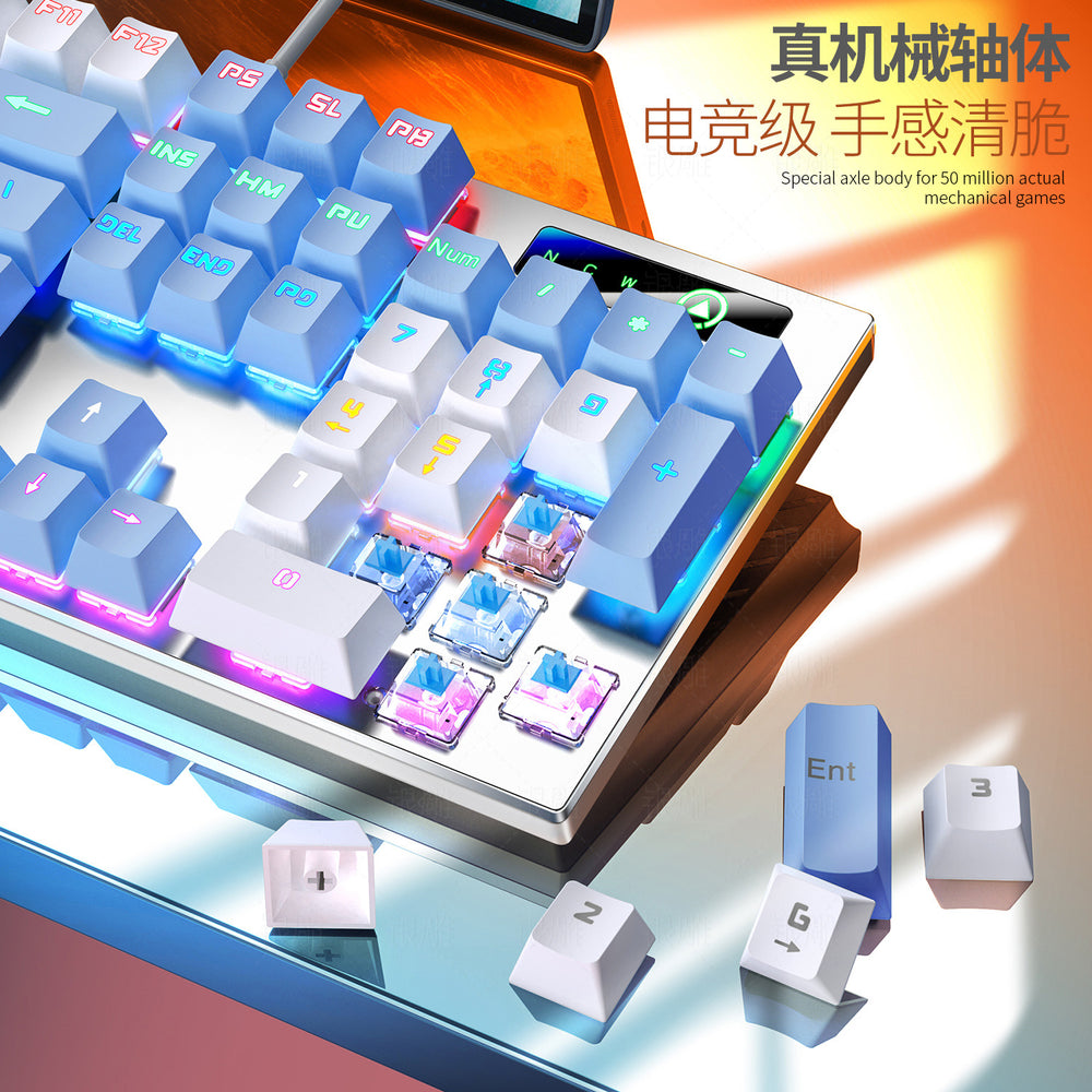 Silver engraved zk3 metal mechanical keyboard - 87/104 keys, illuminated blue/green/black switches, pc accessories, color block design, gaming, cross-border e-commerce