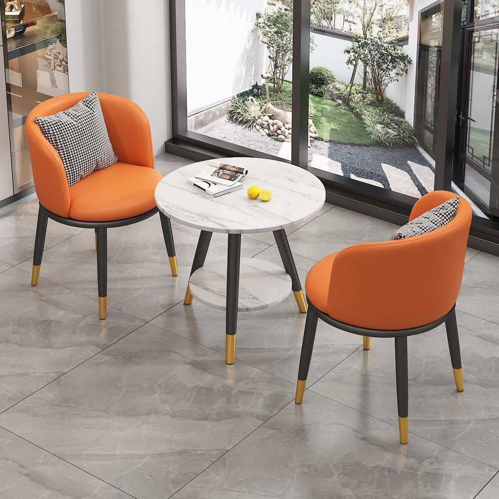 Luxury negotiation table and chair set - modern minimalist rock slab small round table hotel reception desk and chair set (one table, two chairs)