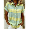 Amazon plaid shirt collar short sleeve shirt women's  summer new casual slim fit everyday top