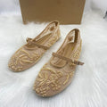 Za's 2025 new women's flat mary jane shoes, featuring embroidered chinese-style closed-toe white sandals