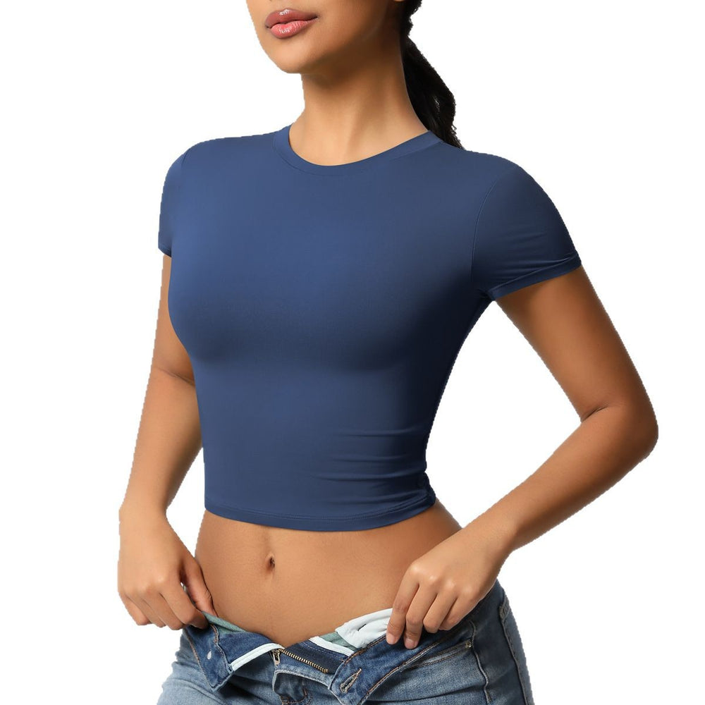 Patchworkcasualeasiest for match tight short-sleeved yoga clothes for women running fitness pilates sports quick-drying t-shirt tops