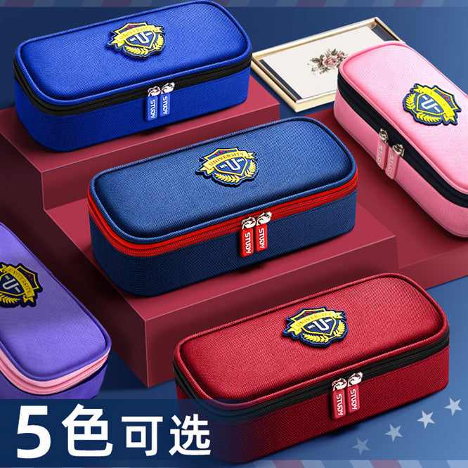 British style pencil bag three-layer large-capacity stationery box student high-value pencil case canvas stationery bag pencil bag wholesale