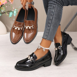 summer new collection chunky heel pointed-toe fashion pumps - women's european & american style rhinestone detail, plus size available, wholesale for work & export