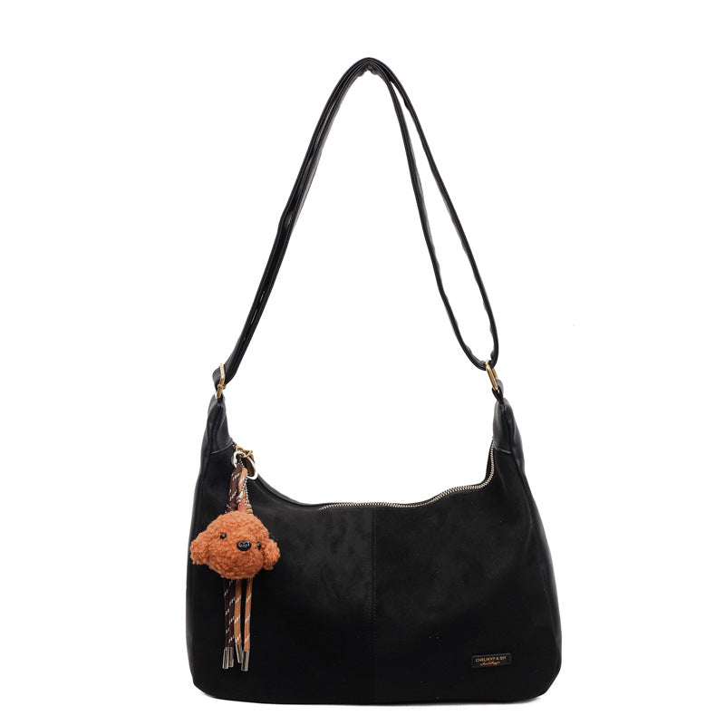 Korean style minimalist suede shoulder bag for women, new autumn 2025 collection, large capacity, fashionable niche design, commuter crossbody bag