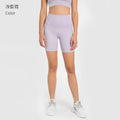 New women's high-waisted workout shorts with side pockets - four-way stretch, tummy control, and butt-lifting design - perfect for fitness and yoga (model dk178)