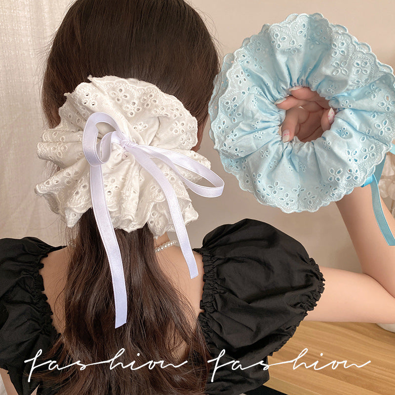 2026new arrival oversized pleated large intestine hair tie super fairy easiest for match double layer headband hair rope head flower hair accessories headwear trendy