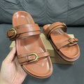 Spanish summer new arrival: women's black buckle-back open-toe sandals - breathable, round-toe, fashionable flat sandals