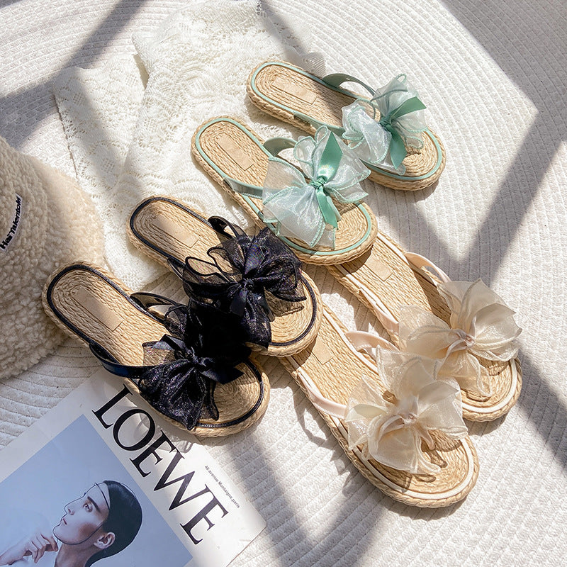 Women's flip-flops summer outdoor wear fashion non-slip beach thong sandals ins style seaside bowknot flip-flops