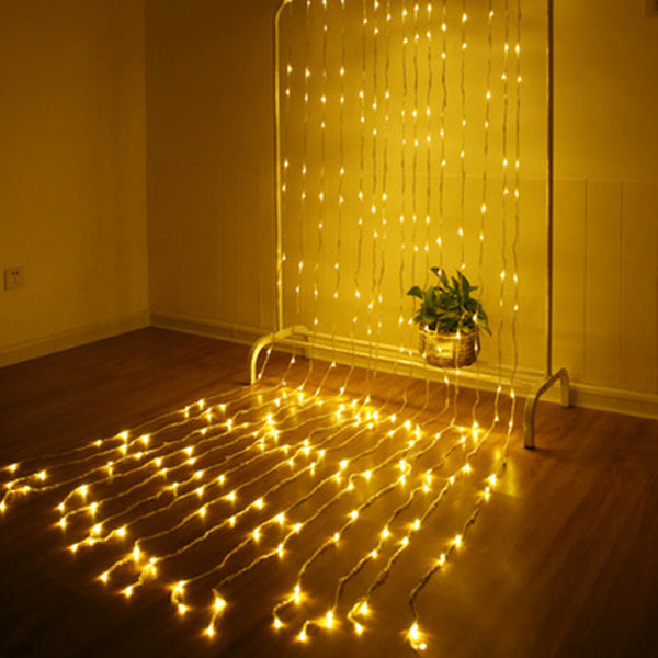 LED running water light string, waterfall light flashing, curtain light, holiday light, Christmas lights, room decoration background full of stars