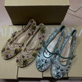 Za spain 2024 autumn new women's shoes round toe mesh sand green floral embroidery mesh ballet flats