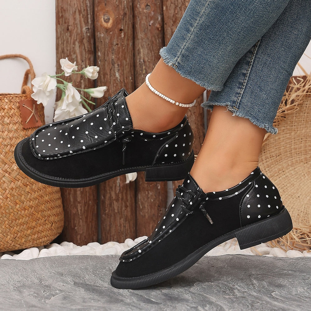 plus size spring autumnew arrivalfashionpolka dot women's shoes  round toe thick heel tie backcasualflats women's wholesale