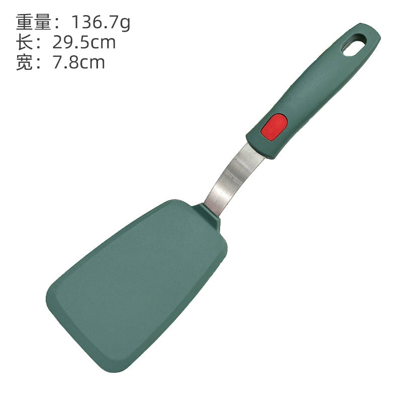 Dark green silicone kitchenware stainless steel handle frying spatula leak spatula kitchen utensils cooking spatula silicone frying pan spatula