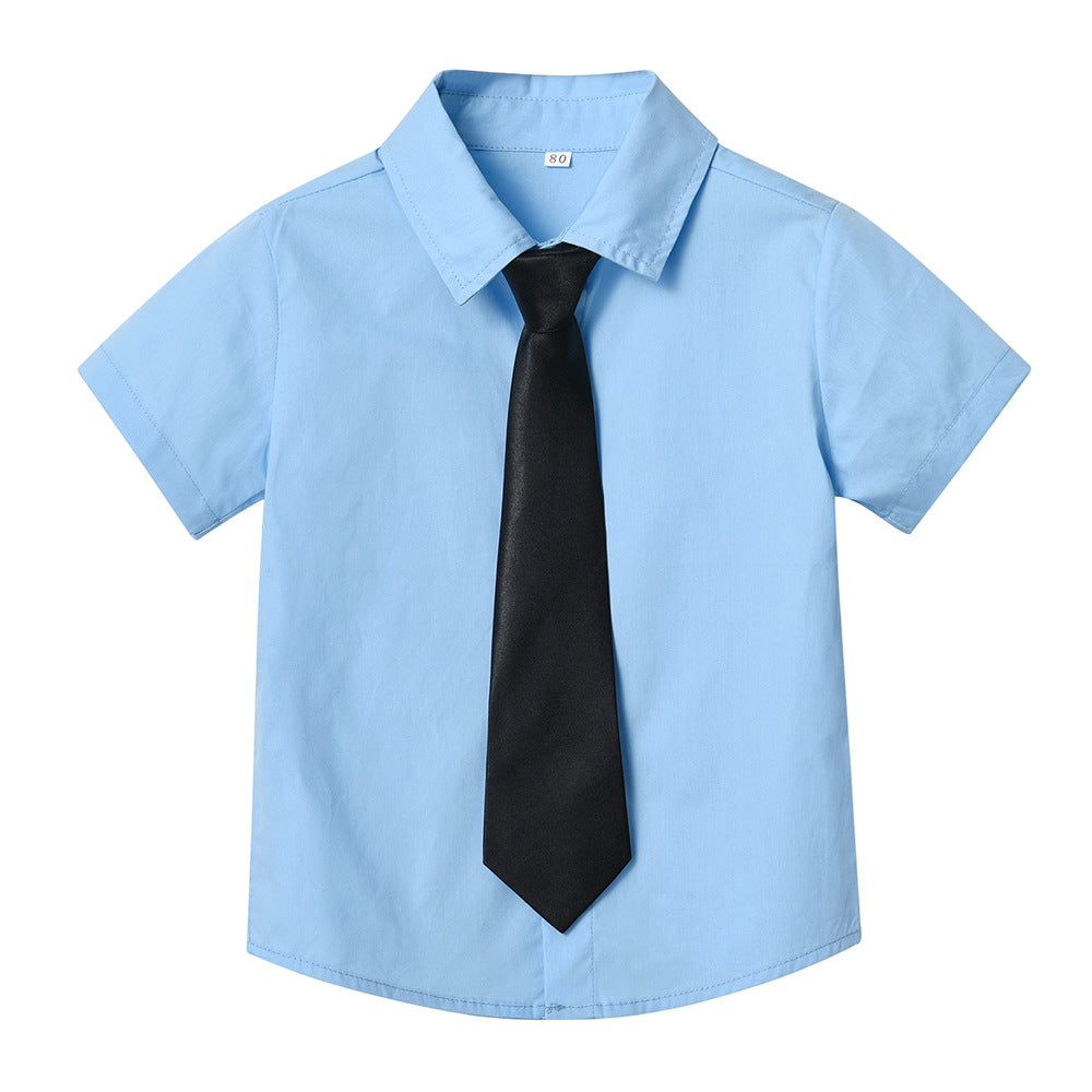 Boys' cotton shirt - korean style, new spring/summer trendy design with tie, baby white, stylish preppy school style boys' shirt