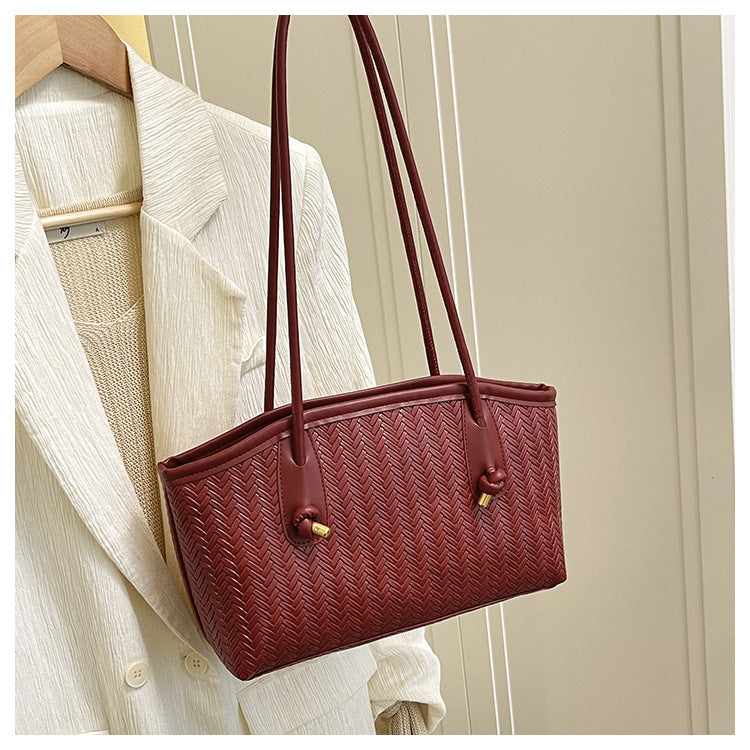 Woven commuter tote bag for women - new autumn 2025 collection: casual, minimalist, versatile shoulder bag/cosmetic bag