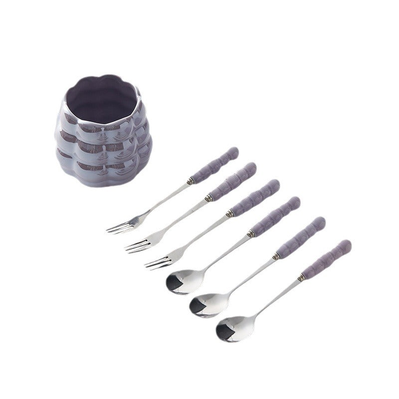 Influencer-approved creamy fruit fork set: electroplated, luxe storage jar, high-value coffee table decor, fruit picks