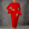 D3258 independent station export women's clothing  winter new arrival fashion solid color bodycon flared sleeve ol african dress