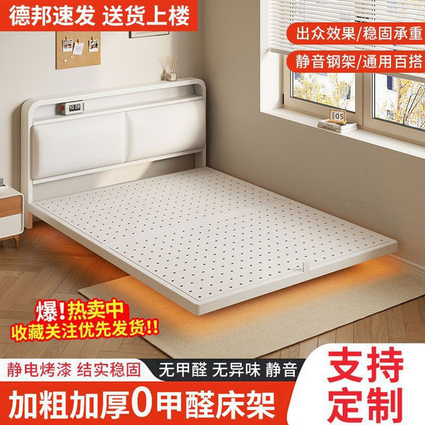 Wrought iron bed double bed modern simple installation-free iron frame bed 2025 rental house small apartment single bed shelf