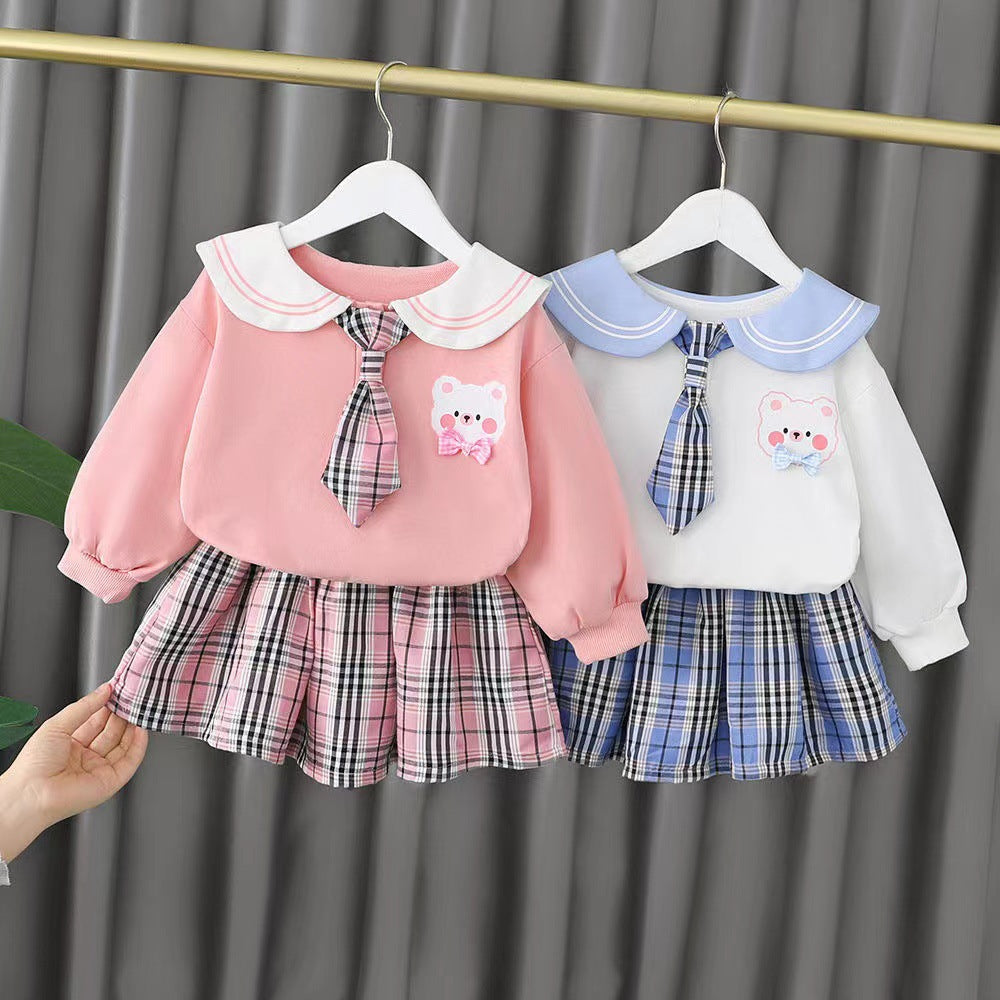 Baby girl spring/autumn outfit set - stylish korean fashion dress and pants set for toddlers
