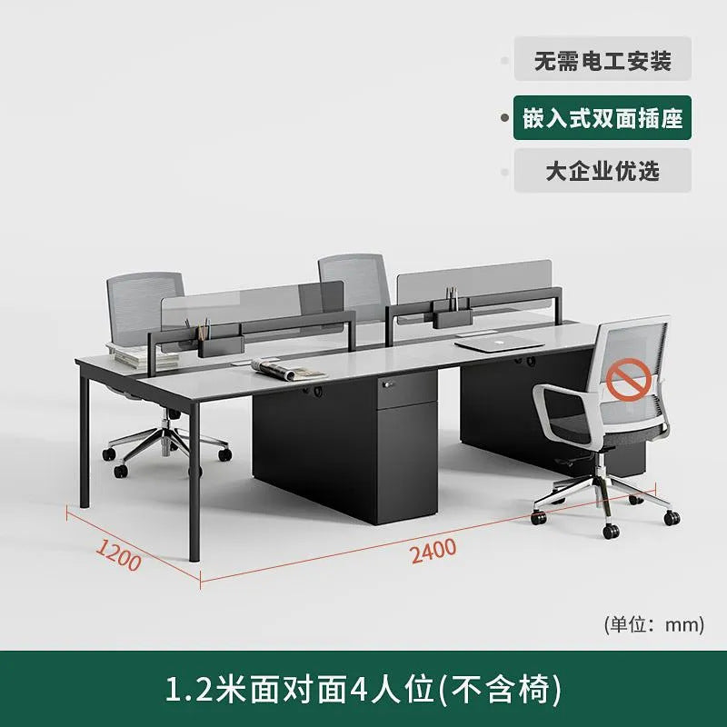 Office desk set for 2, 4, or 6 employees - modern minimalist workstation with chairs, ideal for office spaces and workstations