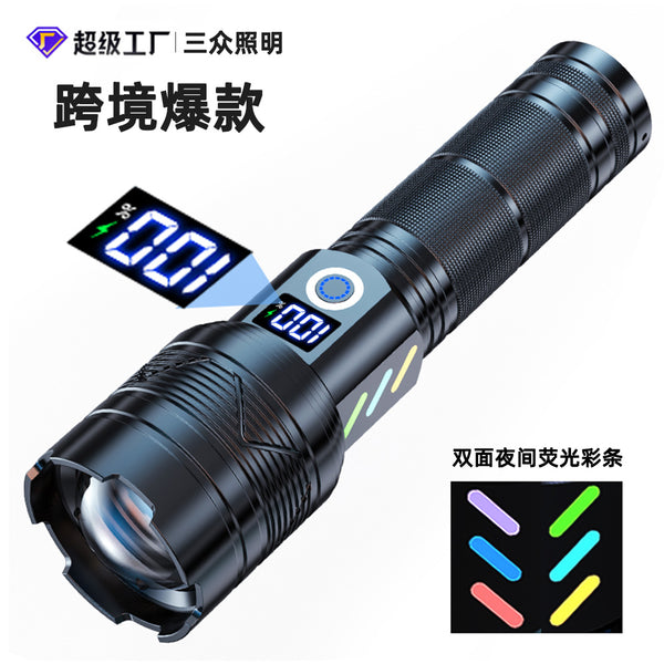 Cross-border multi-function tactical flashlight strong light laser gun outdoor zoom digital display charging 20 watts white laser flashlight