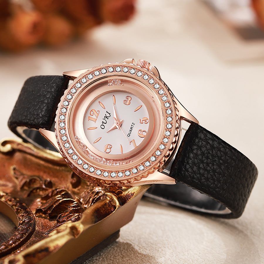 2025 new luxury rhinestone women's watch - fashionable and minimalist round quartz wristwatch for female students - wholesale