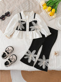 new autumn cross-border girls' elegant patchwork shirt + floral flare pants two-piece set