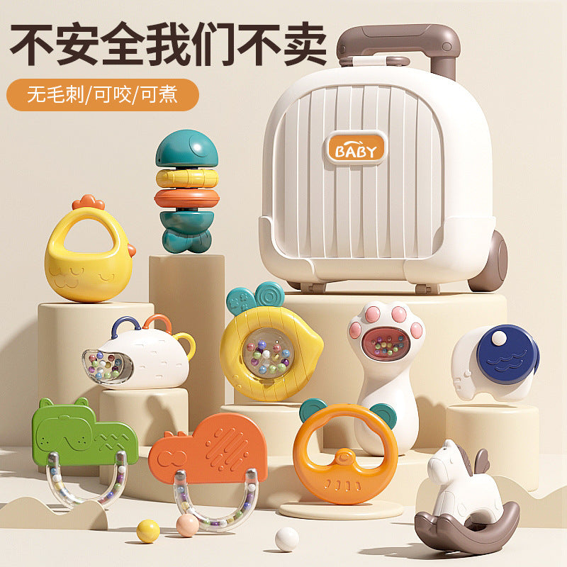 Newborn rattle 0-6 months, teether & soother, early education toy for baby boys & girls - safe for chewing & boiling