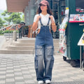 European and american style women's casual straight-leg denim overalls -  cross-border women's streetwear multi-pocket denim jumpsuit