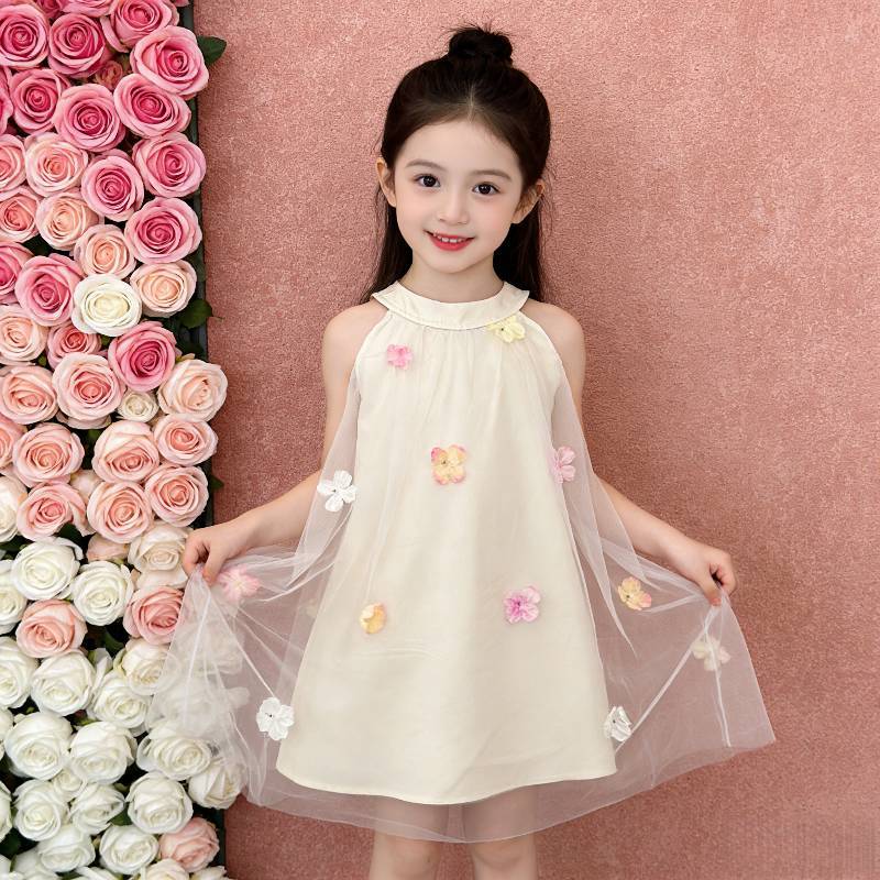 【kids】girls' summer dress - 3d floral mesh princess dress - baby birthday party super fairy gown
