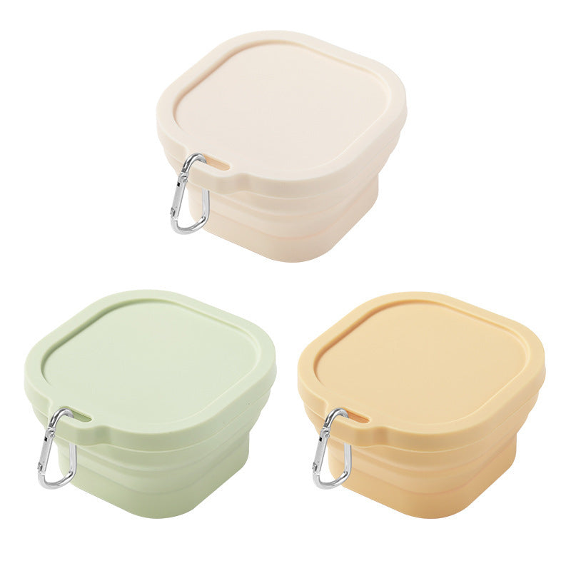 Portable outdoor travel silicone foldable small square bowl lunch box cutlery set food grade silicone instant noodle bowl