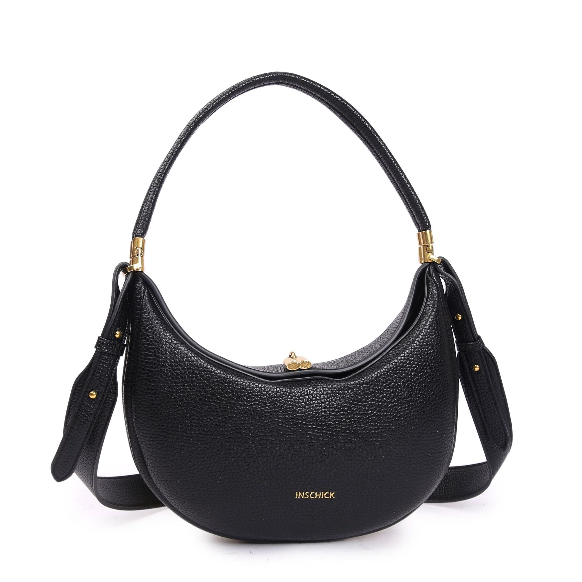 INSCHICK crescent bag women's messenger bag handbag metal buckle accessories shoulder bag fashion versatile commuter bag