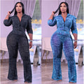 Plus size women's fashion: european & american style, cross-border , independent website, casual chic, faux denim patchwork long sleeve shirt two-piece set