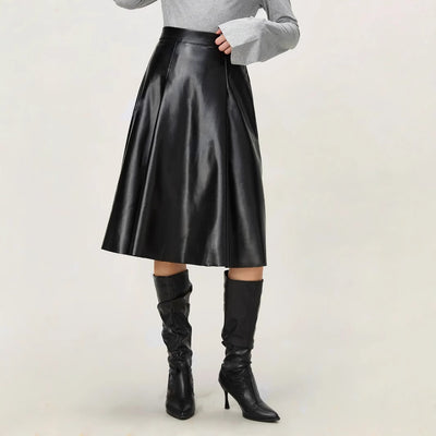 Tu017#  cross-border e-commerce women's fashion european and american ins style new casual retro pu a-line skirt