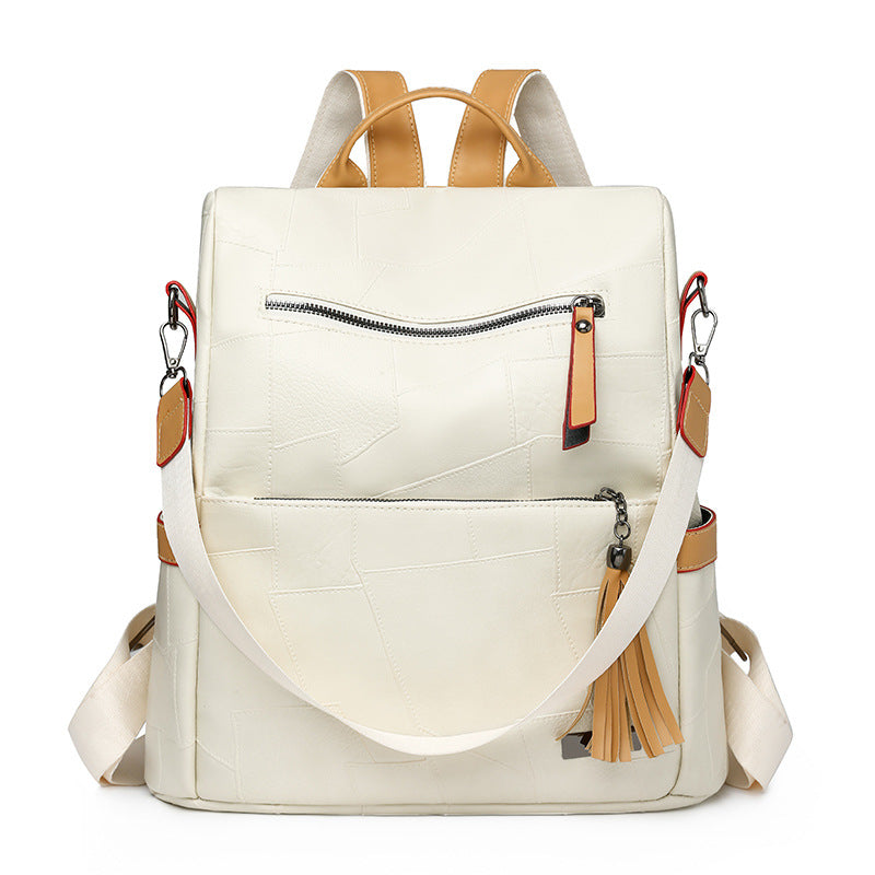 Backpack women's 2024 new Korean version of fashion solid color travel backpack large capacity school bag travel PU soft leather women's bag