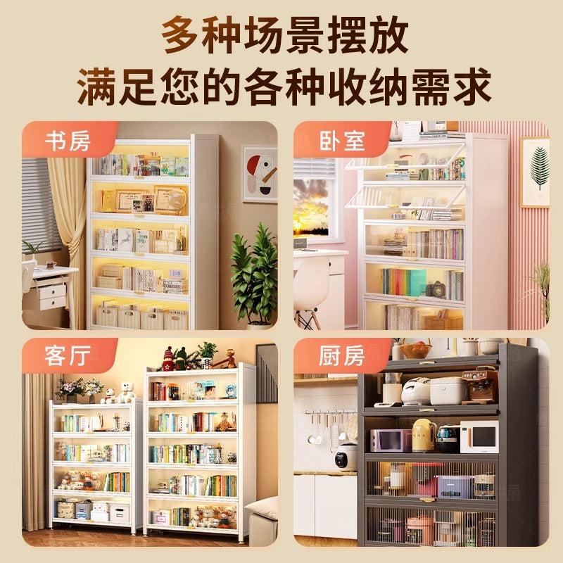 Steel dustproof bookcase with doors, integrated children's bookshelf, wall-mounted floor-standing storage rack, living room storage cabinet, organizer