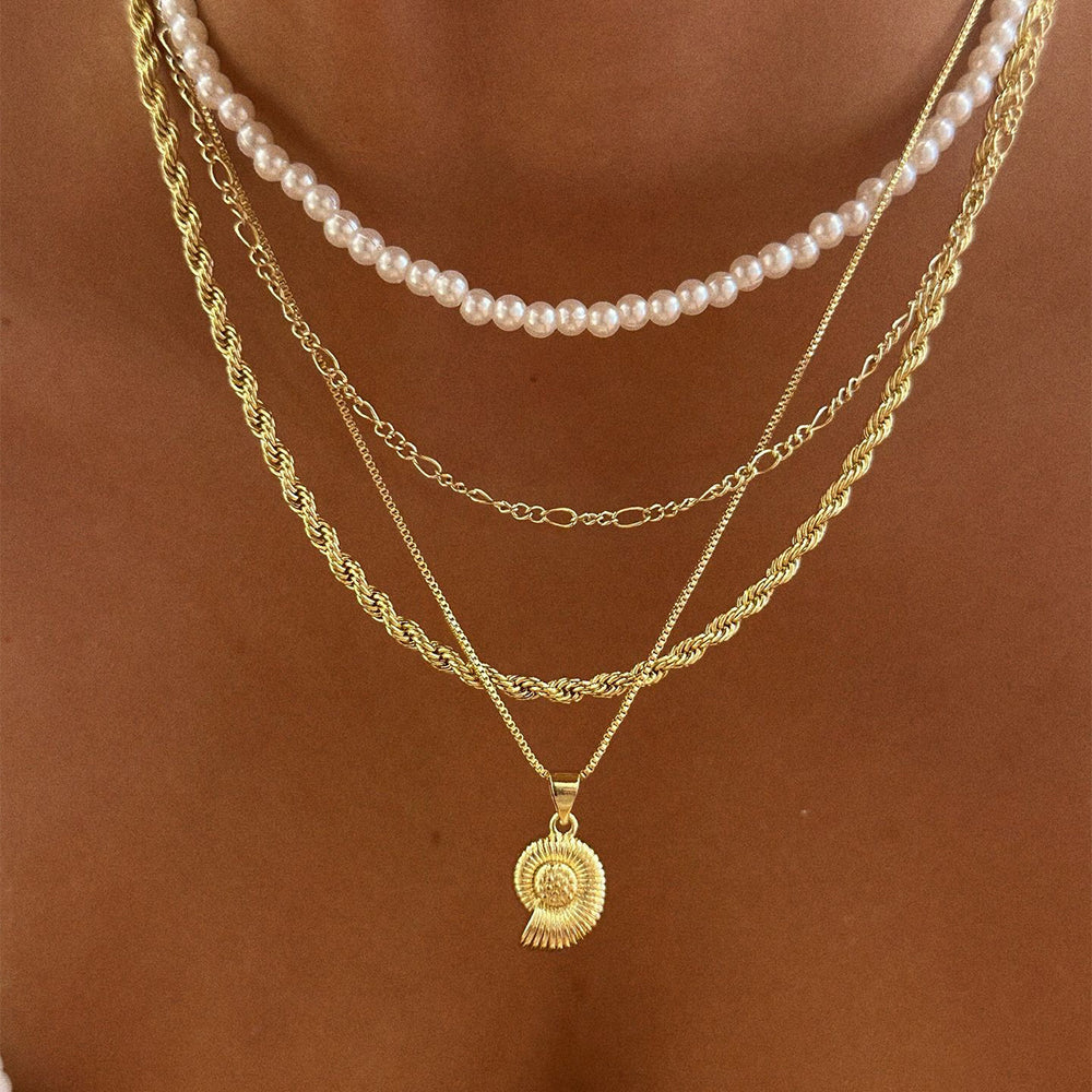 Imitation pearl conch necklace wholesale cross-border jewelry accessible luxury pendant multi-layered design sense vacation clavicle chain for women