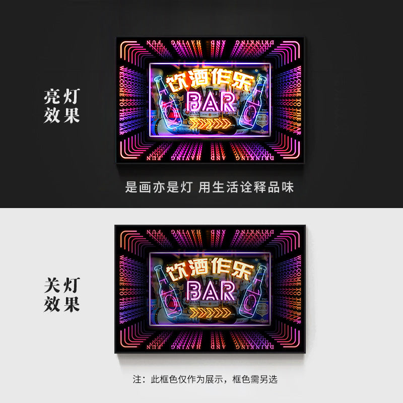 Bar wall decoration painting clear led neon lights luminous characters hanging paintings BBQ shop KTV box pub with lights painting