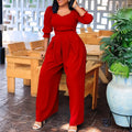 D448  independent station european and american women's clothing winter long sleeves pure color loose wide leg straight large size african jumpsuit