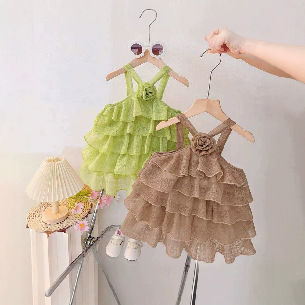 Sleeveless dress  girls' summer outfit new summer children's princess style chic baby beach dress