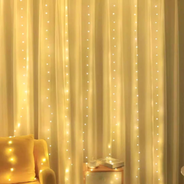 hot-selling 3 * 3 meters 300led luminous copper wire curtain light Christmas decoration USB remote control small lanterns