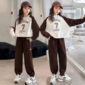 Girls' outfit  new style: trendy and stylish casual loose-fit hoodie and sweatpants set for spring and autumn, two-piece family matching outfit