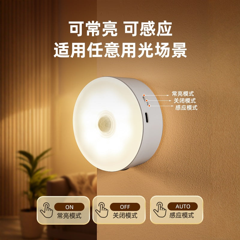 Human body sensor light bedroom sleeping light for home aisle smart bedside aisle light sound and light control rechargeable night light