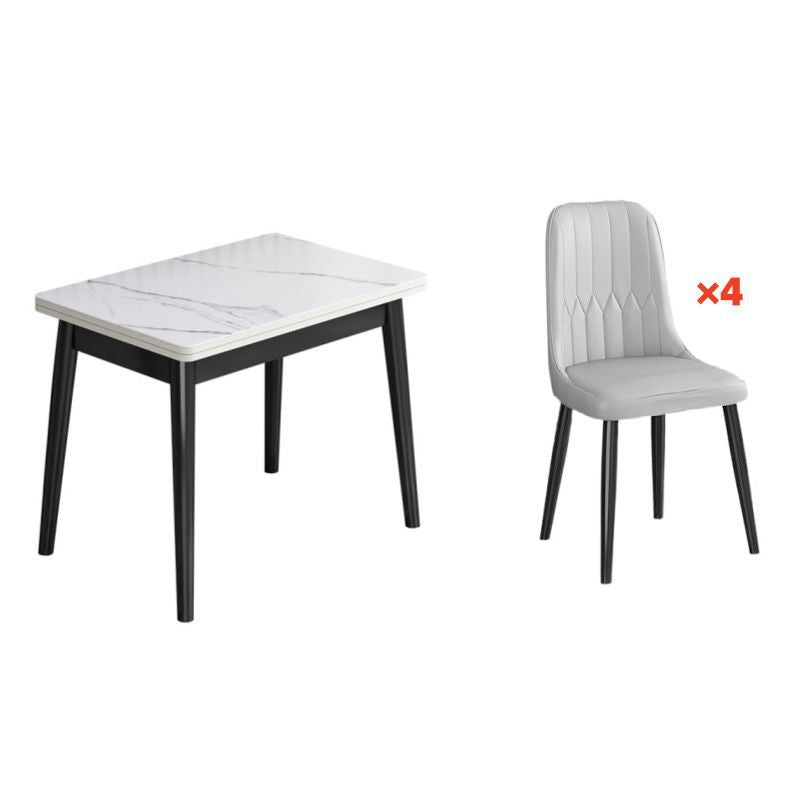 Foldable rock slab dining table - space-saving extendable solid wood dining set for small apartments - italian minimalist style
