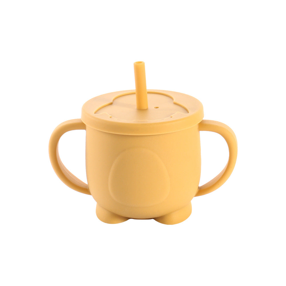 Factory baby silicone binaural straw cup drop resistant high temperature resistant baby drinking cup penguin water cup feeding tableware