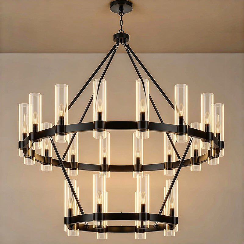 American industrial style two-tier ring pendant light - clear glass hotel villa living room dining room lighting fixture