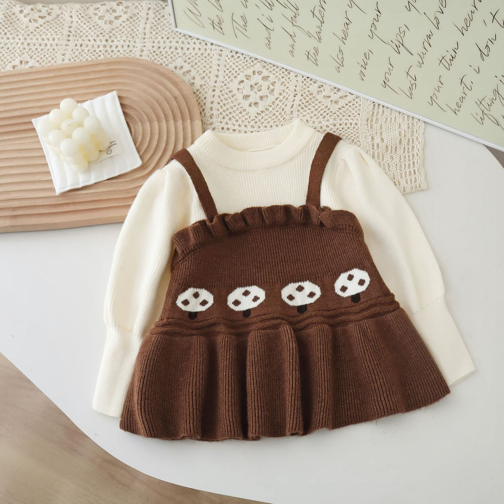 Girls' knit sweater set: autumn  new collection - round neck sweater with suspender skirt and pants two-piece outfit