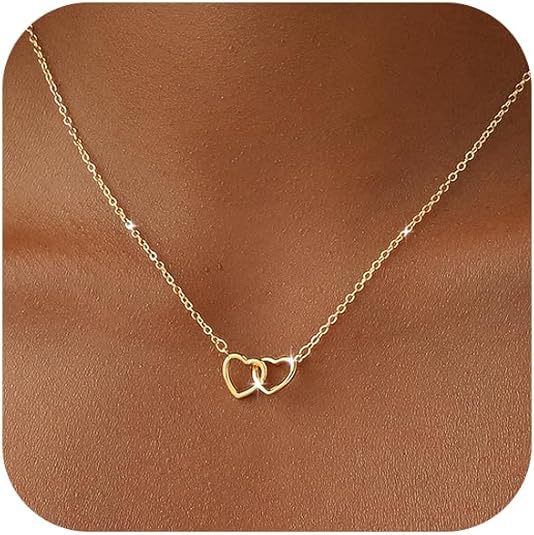 Double ring heart necklace - minimalist choker for women, elegant & unique, affordable luxury, niche & cool style, japanese & korean jewelry