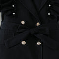 new girls' blazer collar ruffle trim dress - summer black double-breasted tie-waist dress
